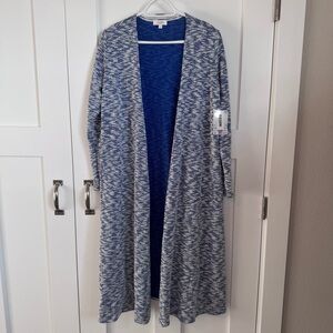 NWT LuLaRoe Sarah Blue White Heathered Open Front Cardigan Sz Medium New Pockets